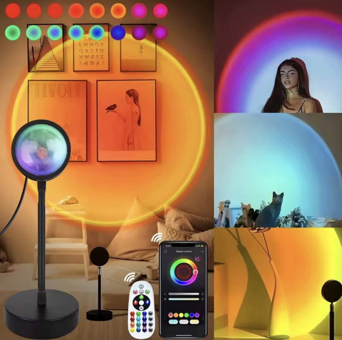 Sunset projection light remote control 16 color ambient night light, bedroom decoration background wall photography props